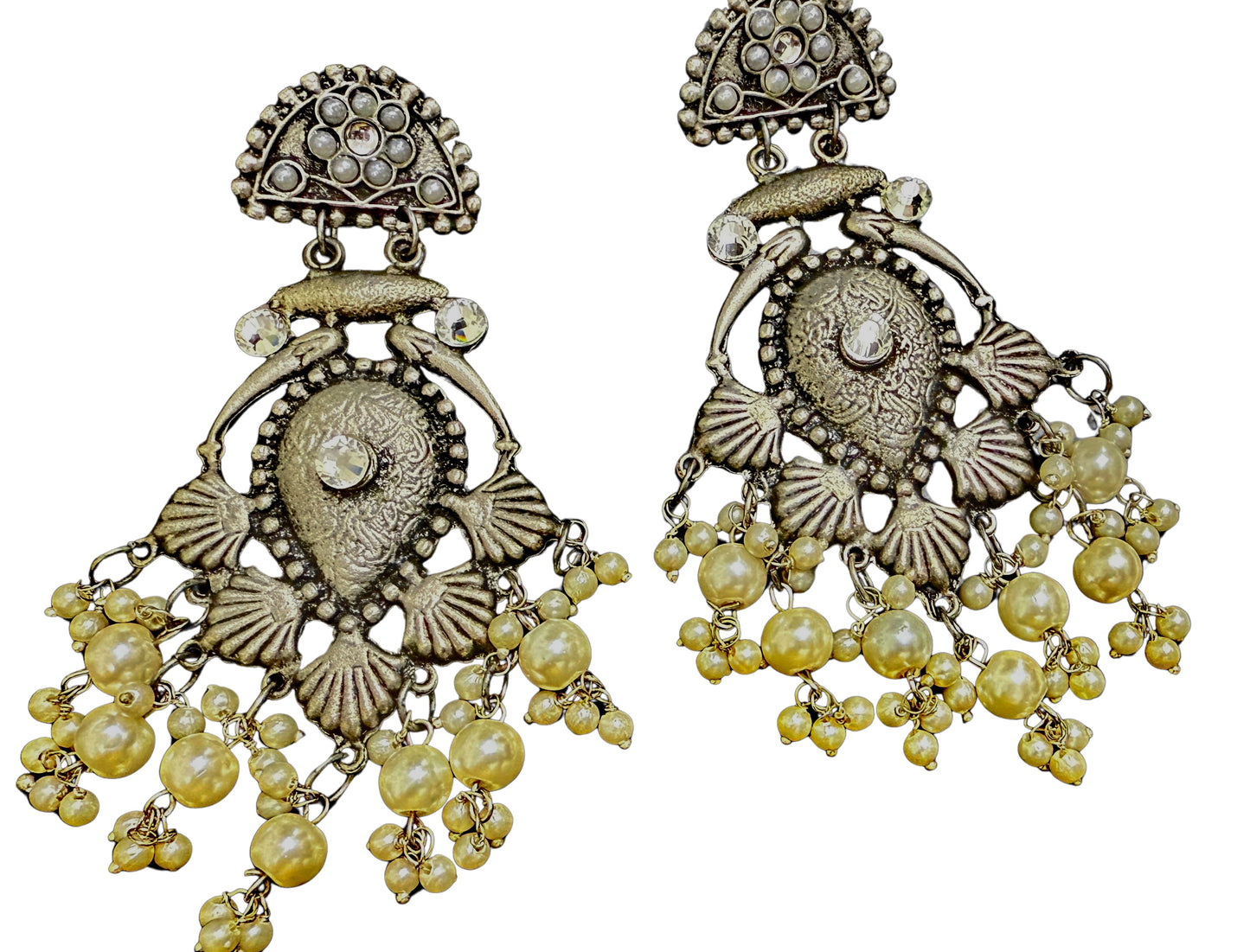 Handmade Silver Look-Alike Jhumka Earring with Exquisite Pearls