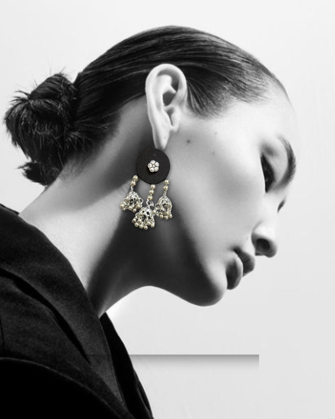 Handcrafted Black Fabric Earring