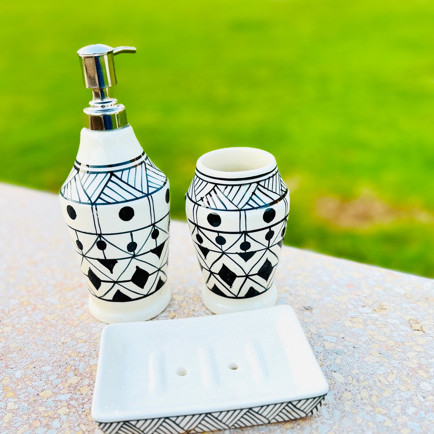 Black and White Bathroom Dispensers Set of 3