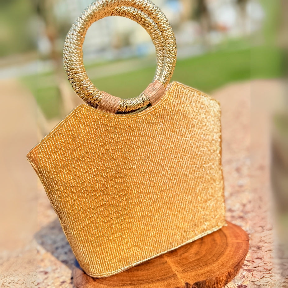 Handcrafted beaded floral handbag adding charm and uniqueness to outfits