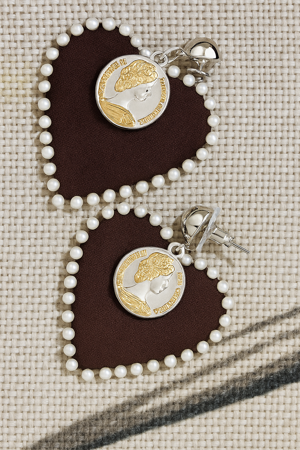 Handcrafted Black Hand-Painted Coin & Pearl Earrings