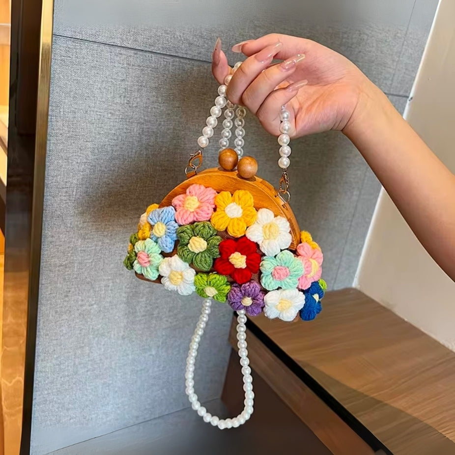 Stylish pearl decorated macrame mini bag ideal for gifting and everyday use