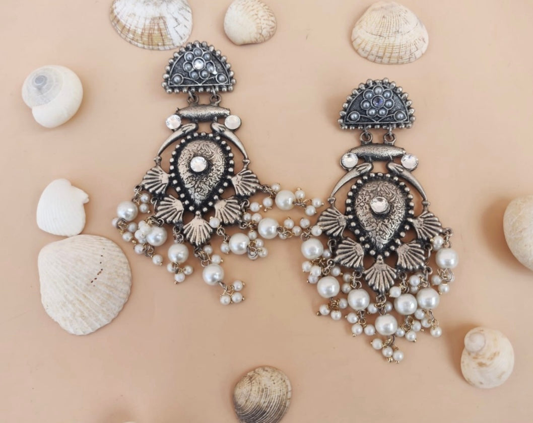 Handmade Silver Look-Alike Jhumka Earring with Exquisite Pearls