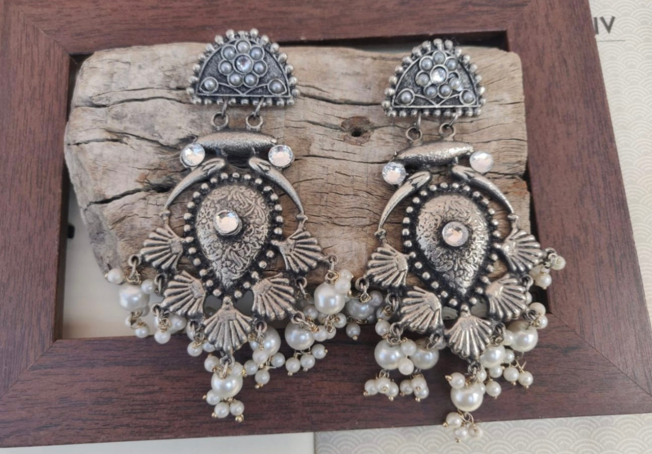 Handmade Silver Look-Alike Jhumka Earring with Exquisite Pearls