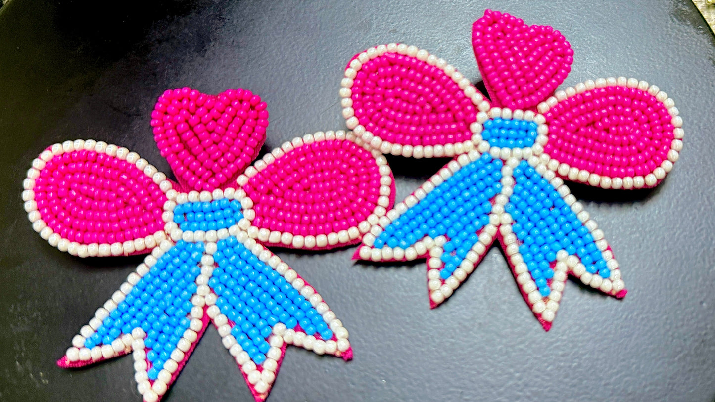 Handmade Seed Bead Bow Earrings