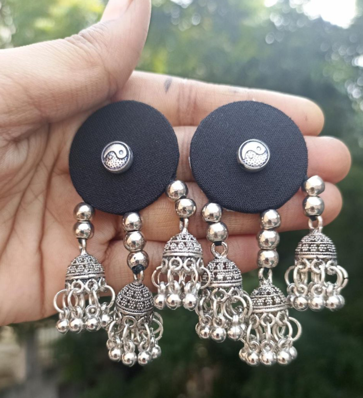 Handcrafted Black Fabric Earring
