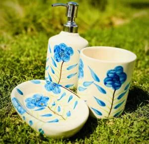 Navy blue and white Bathroom Dispensers set of 3