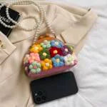 Handmade Macrame Mini bag with Pearls