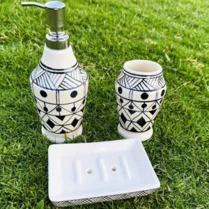 Black and White Bathroom Dispensers Set of 3