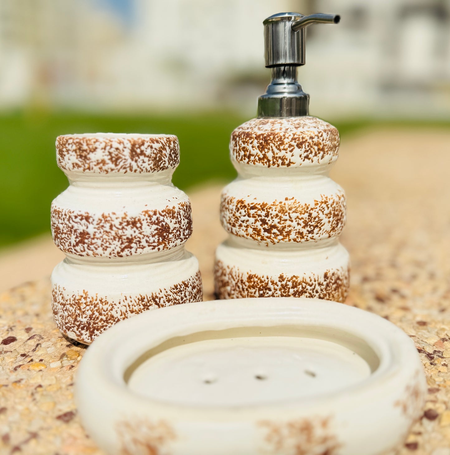 Rustic Looking Brown Bathroom Dispensorb set of 3