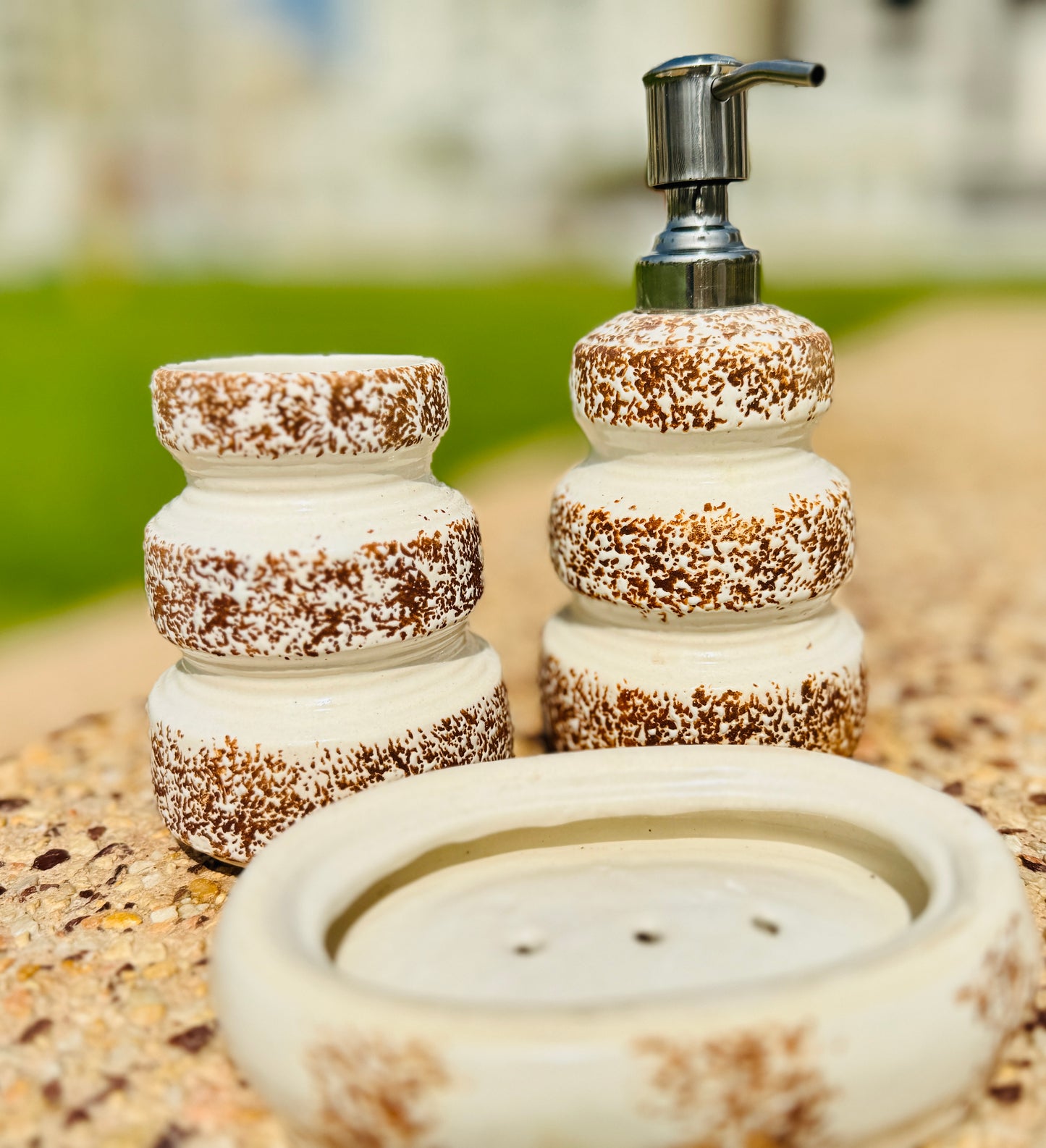 Rustic Looking Brown Bathroom Dispensorb set of 3 beautiful