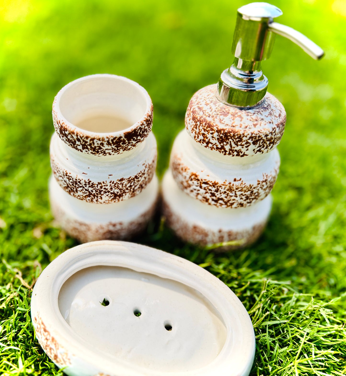 Rustic Looking Brown Bathroom Dispensorb set of 3 beautiful