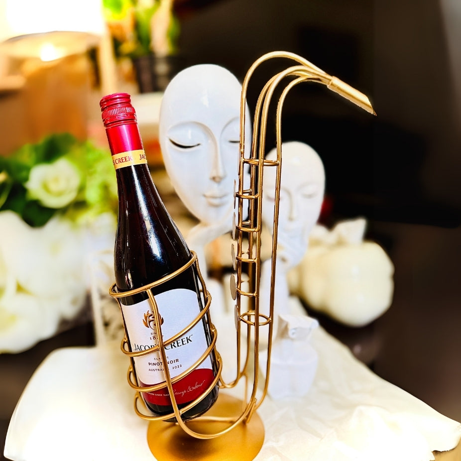 Decorative saxophone wine bottle holder made from durable material