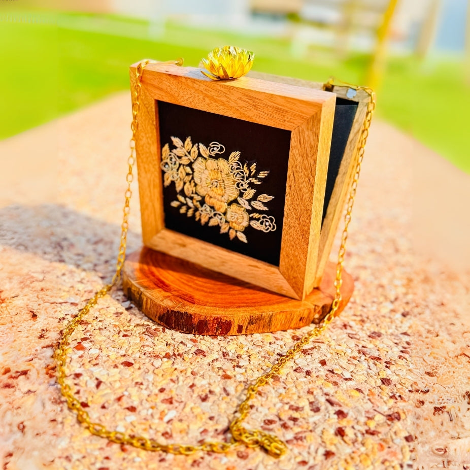 Premium quality wooden handbag in black color designed for women’s daily fashion