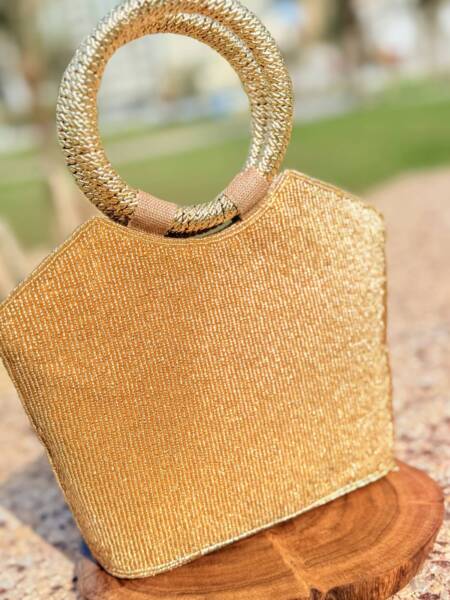 Flower design beaded handbag