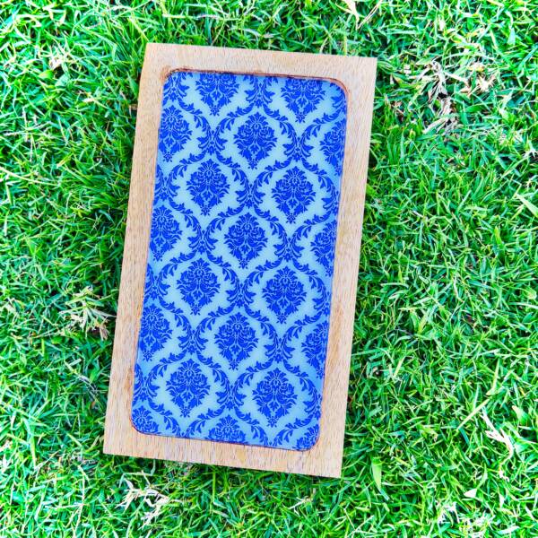 Handmade Wooden Serving Platter Set – 5 Large Platters + 2 Bowls (Blue & White)