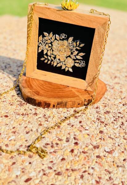 Wooden Black Color Handbag