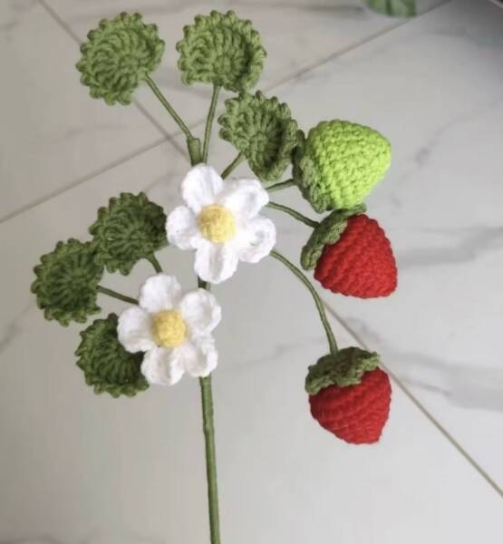 Strawberry Shaped Handmade Crochet Flower
