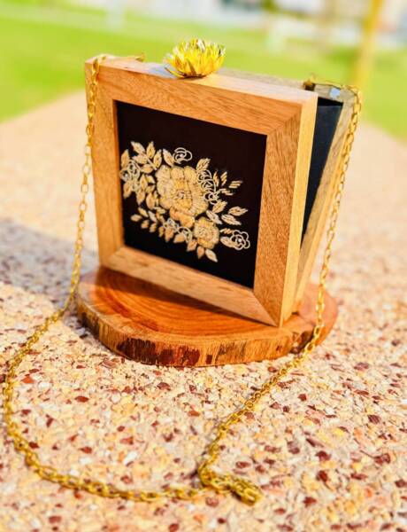 Wooden Black Color Handbag