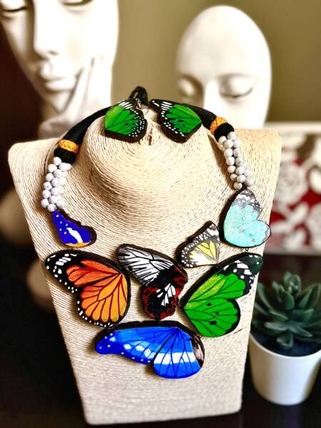 Floral Necklace Set Earring Handpainted