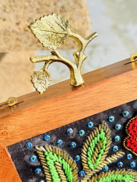 Beaded Flower Wooden Handbag