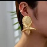 Metal Beach Gold Scallop Stud