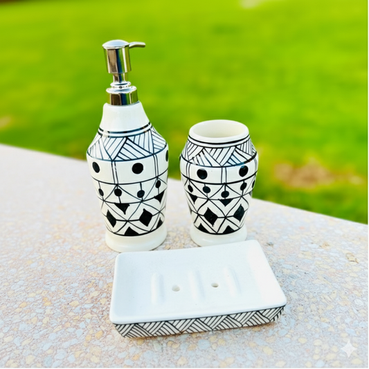 Black and White Bathroom Dispensers Set of 3