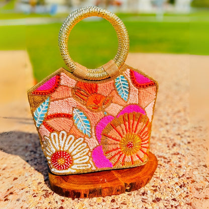 Premium quality flower design beaded handbag for casual and festive occasions