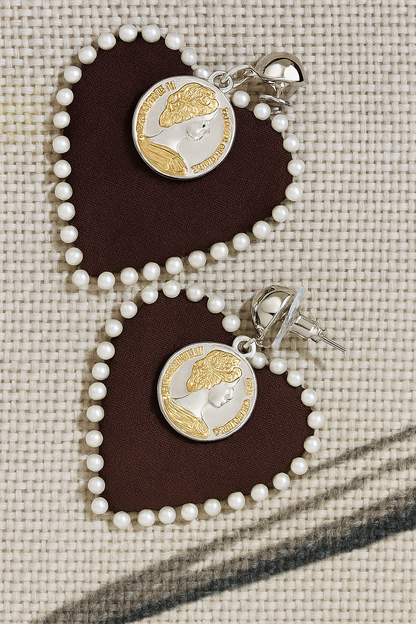 Handcrafted Black Hand-Painted Coin & Pearl Earrings