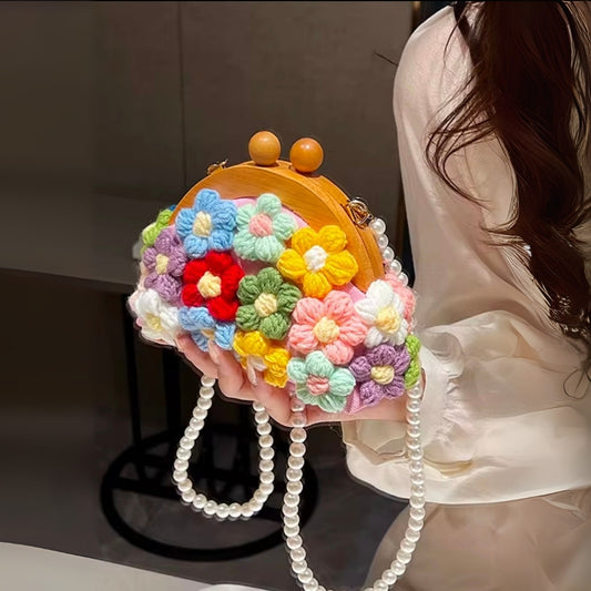 Stylish pearl decorated macrame mini bag ideal for gifting and everyday use