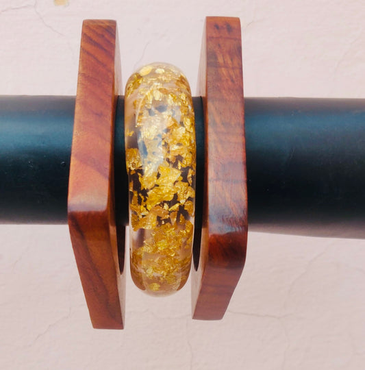 Stylish Layered Resin & Wooden Bangles – Set of 3
