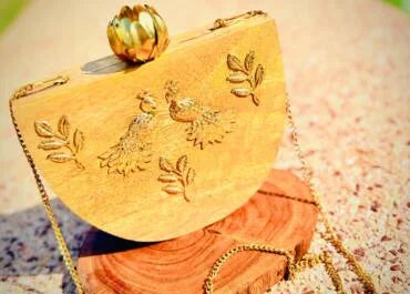 Golden wooden handbags