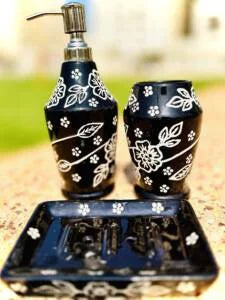 Black and white Flower shape Bathroom Dispensers set of 3