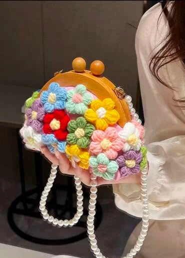 Handmade Macrame Mini bag with Pearls