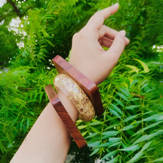 Elegant handcrafted resin and wooden bangles set adding charm to any outfit