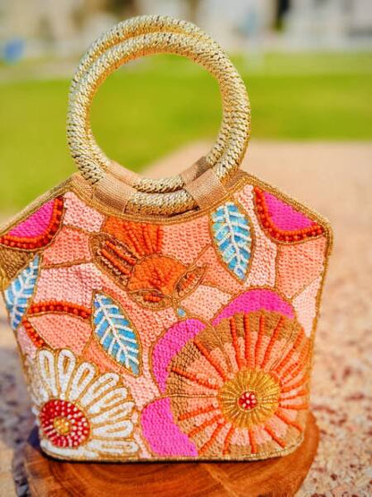 Flower design beaded handbag