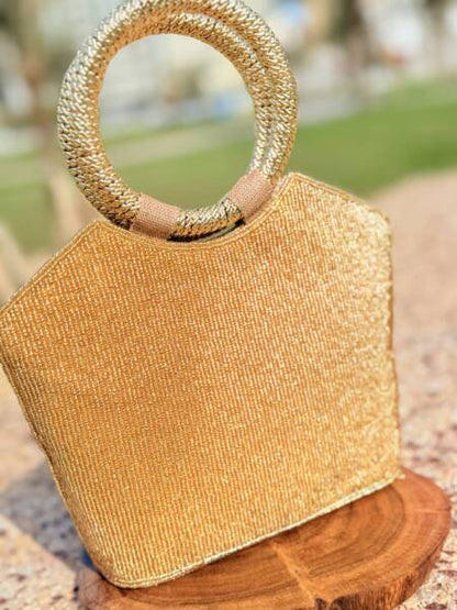 Flower design beaded handbag