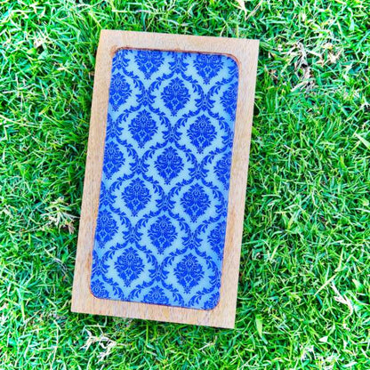 Handmade Wooden Serving Platter Set – 5 Large Platters + 2 Bowls (Blue & White)