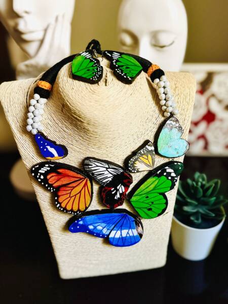 Floral Necklace Set Earring Handpainted