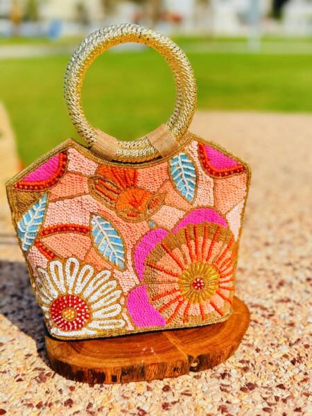 Flower design beaded handbag